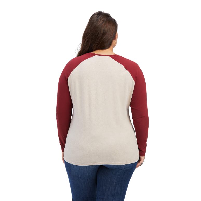 RJ66P3122 vraie chemise rose Ropey Ariat hauts flocons d'avoine chiné/rouge rouge femmes