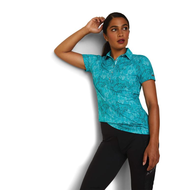 RJ66P3189 polo à motifs Ariat hauts imprimé miroir vert viridien femmes