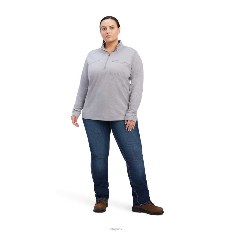 RJ66P3274 chemise à fermeture éclair 1/4 pour fondation de barres d'armature Ariat hauts gris chiné femmes