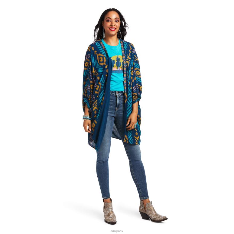 RJ66P3289 enveloppement de kimono Ella Ariat hauts impression multiple femmes