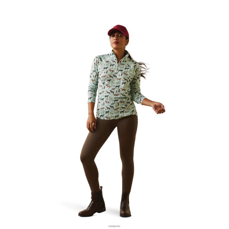 RJ66P2793 couche de base sunstopper 2.0 1/4 zip Ariat hauts impression de troupeau en mousse aqua femmes
