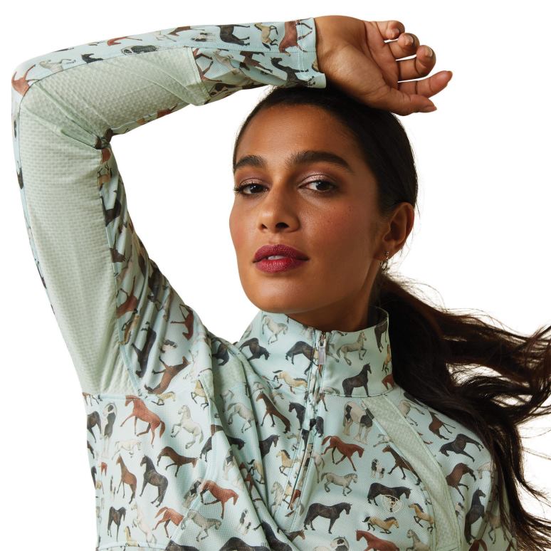 RJ66P2793 couche de base sunstopper 2.0 1/4 zip Ariat hauts impression de troupeau en mousse aqua femmes