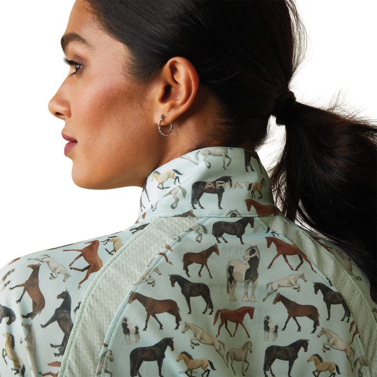 RJ66P2793 couche de base sunstopper 2.0 1/4 zip Ariat hauts impression de troupeau en mousse aqua femmes