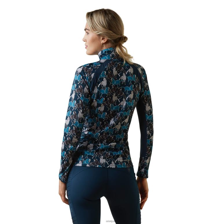 RJ66P3015 couche de base sunstopper 2.0 1/4 zip Ariat hauts imprimé mosaïque reflets bleus femmes