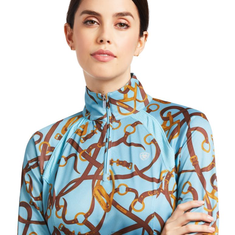 RJ66P3023 couche de base sunstopper 2.0 1/4 zip Ariat hauts imprimé bride bleu laiteux femmes