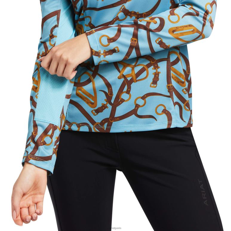 RJ66P3023 couche de base sunstopper 2.0 1/4 zip Ariat hauts imprimé bride bleu laiteux femmes