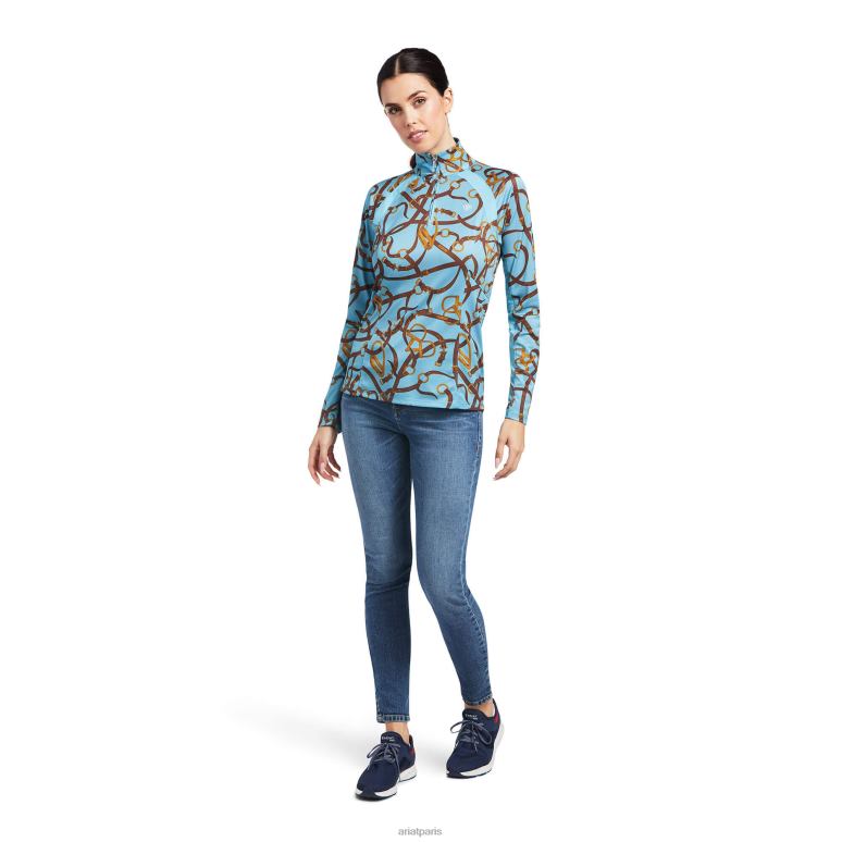 RJ66P3023 couche de base sunstopper 2.0 1/4 zip Ariat hauts imprimé bride bleu laiteux femmes