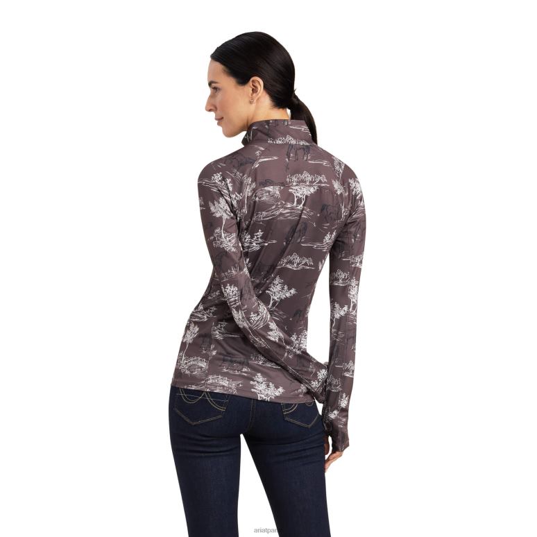 RJ66P3106 couche de base lowell 2.0 1/4 zip Ariat hauts imprimé écorce de banian femmes