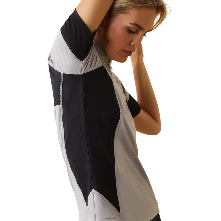 RJ66P3153 Maillot de corps Cambria en jersey 1/4 zip Ariat hauts applique argent/noir femmes