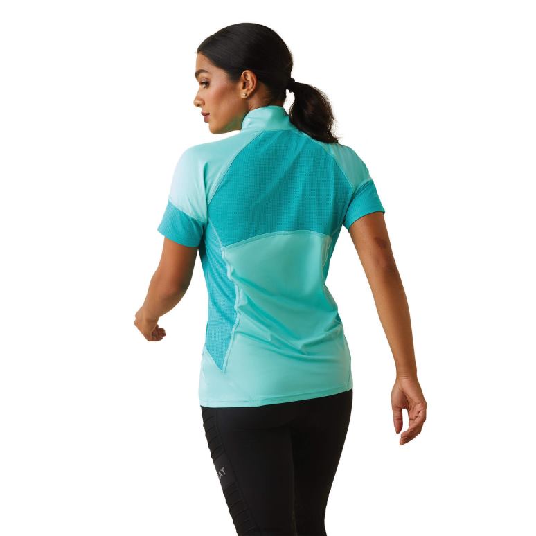 RJ66P3178 Maillot de corps Cambria en jersey 1/4 zip Ariat hauts bleu piscine/vert viridien femmes