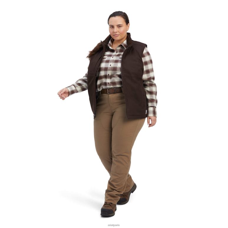RJ66P3607 gilet isolé duracanvas avec barres d'armature Ariat hauts taupe femmes