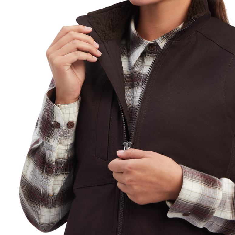 RJ66P3607 gilet isolé duracanvas avec barres d'armature Ariat hauts taupe femmes