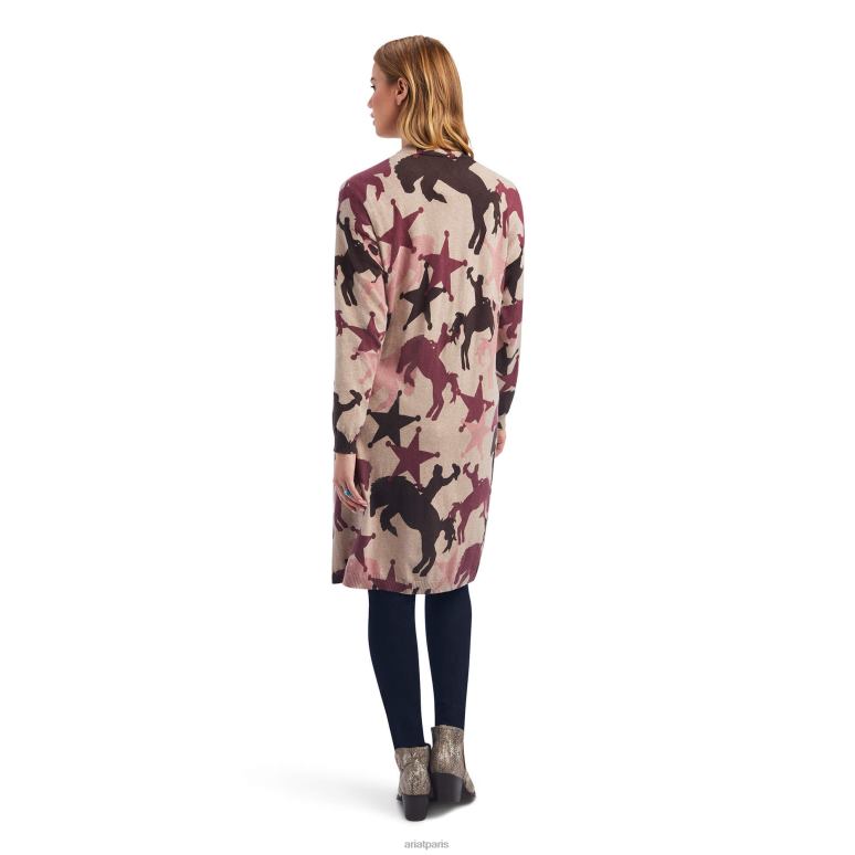 RJ66P3328 monter dans le cardigan du coucher du soleil Ariat hauts flocons d'avoine à la bruyère brune femmes