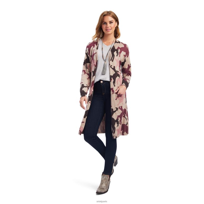 RJ66P3328 monter dans le cardigan du coucher du soleil Ariat hauts flocons d'avoine à la bruyère brune femmes