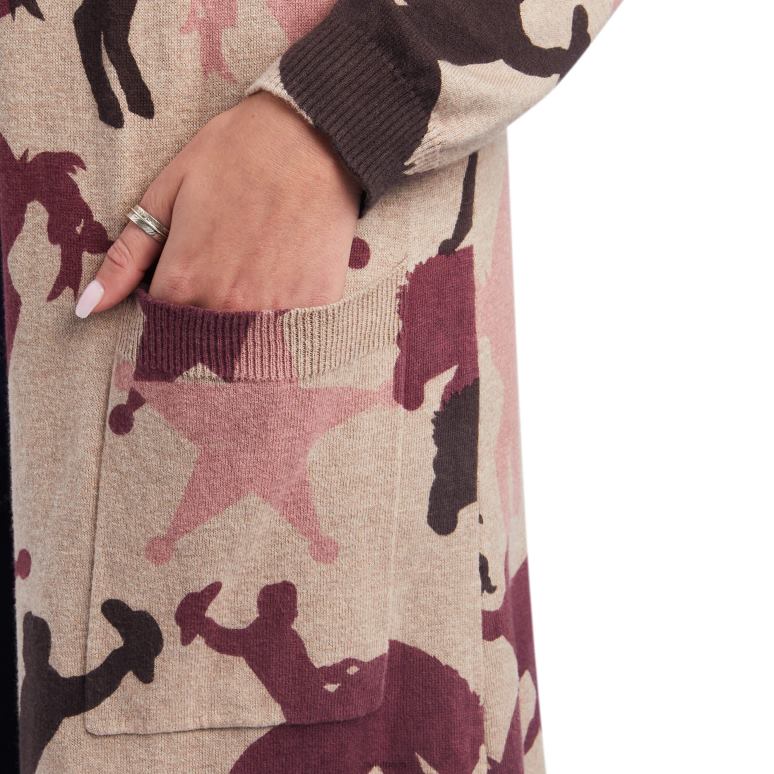 RJ66P3328 monter dans le cardigan du coucher du soleil Ariat hauts flocons d'avoine à la bruyère brune femmes