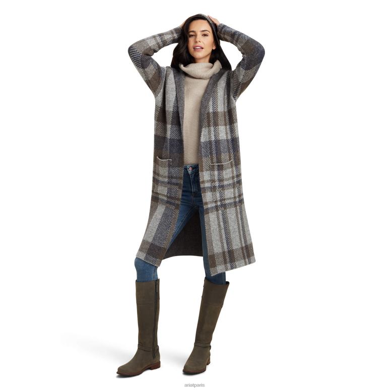 RJ66P3340 cardigan saratoga Ariat hauts carreaux gris chiné femmes