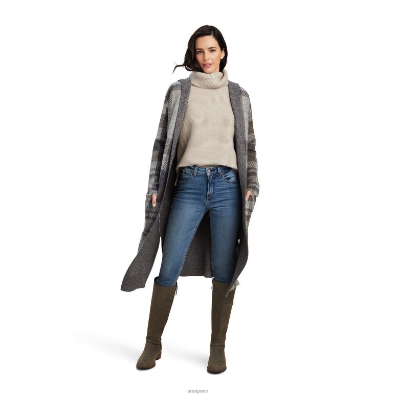 RJ66P3340 cardigan saratoga Ariat hauts carreaux gris chiné femmes