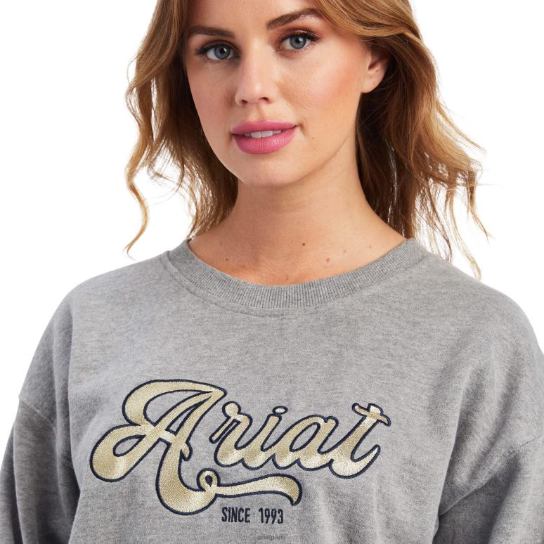 RJ66P3324 véritable sweat-shirt à logo universitaire métallisé Ariat hauts gris chiné femmes