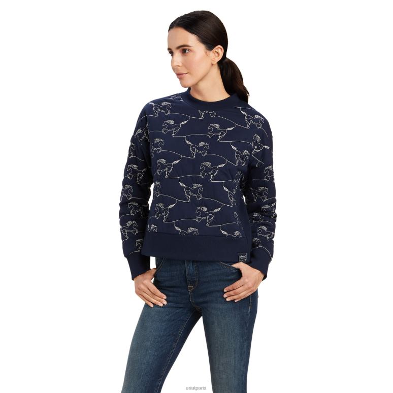 RJ66P3332 sweat-shirt ras du cou contour équin Ariat hauts éclipse marine femmes