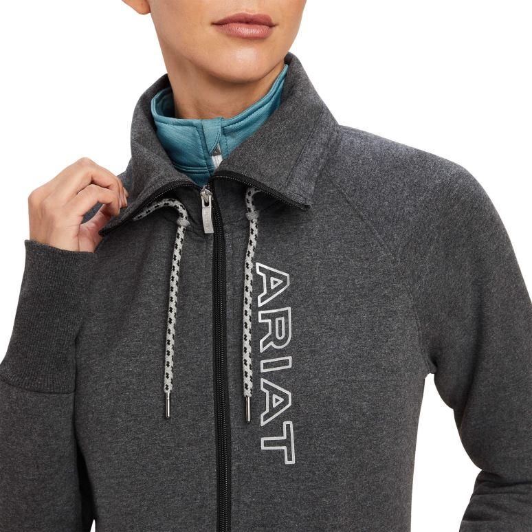 RJ66P3416 sweat entièrement zippé avec logo de l'équipe Ariat hauts gris charbon femmes