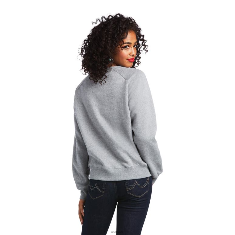 RJ66P3428 véritable sweat-shirt tête de boeuf du Pacifique Ariat hauts gris chiné femmes