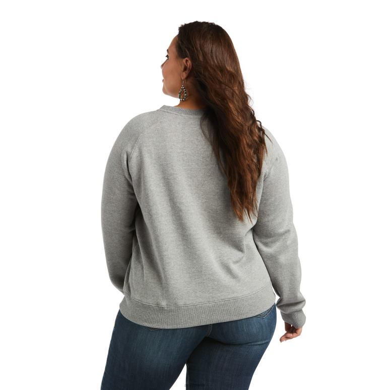 RJ66P3428 véritable sweat-shirt tête de boeuf du Pacifique Ariat hauts gris chiné femmes