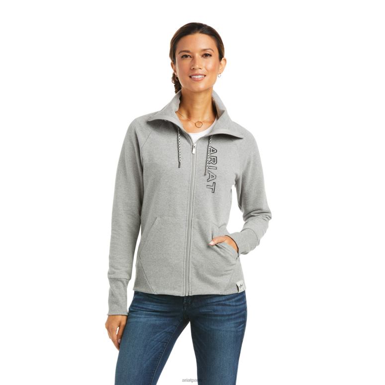 RJ66P3445 sweat entièrement zippé avec logo de l'équipe Ariat hauts gris chiné femmes