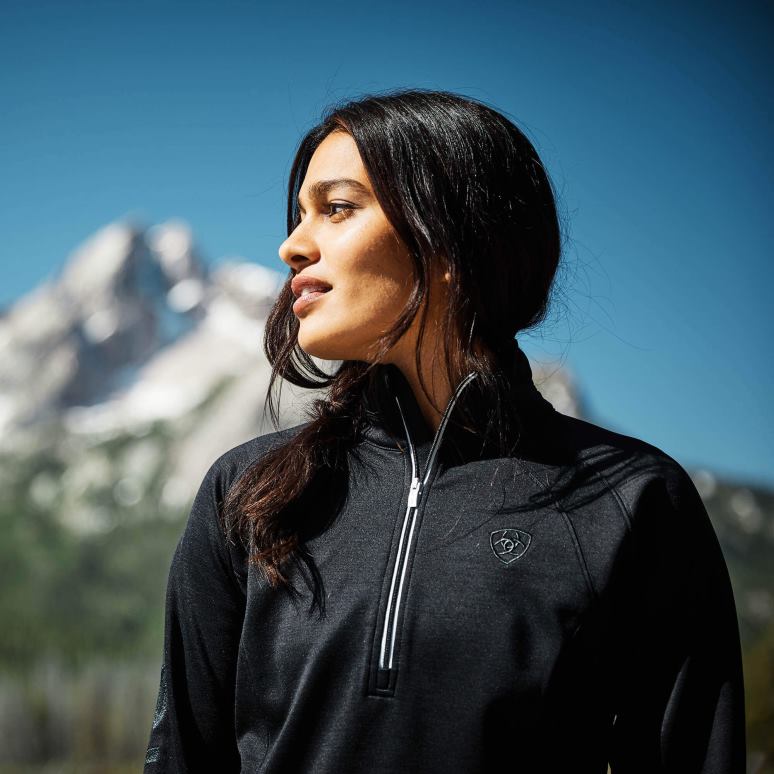 RJ66P3447 sweat tek team 1/2 zip Ariat hauts noir femmes