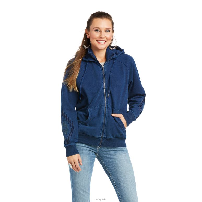 RJ66P3464 sweat-shirt zippé en denim tricoté Ariat hauts velours bleu femmes