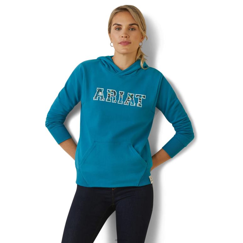 RJ66P3376 Sweat à capuche avec logo 3D 2.0 Ariat hauts mosaïque bleue femmes