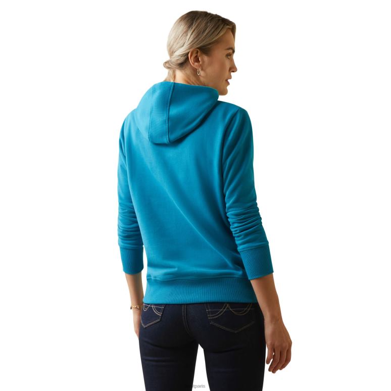RJ66P3376 Sweat à capuche avec logo 3D 2.0 Ariat hauts mosaïque bleue femmes