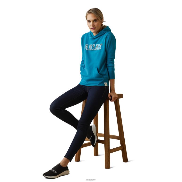 RJ66P3376 Sweat à capuche avec logo 3D 2.0 Ariat hauts mosaïque bleue femmes