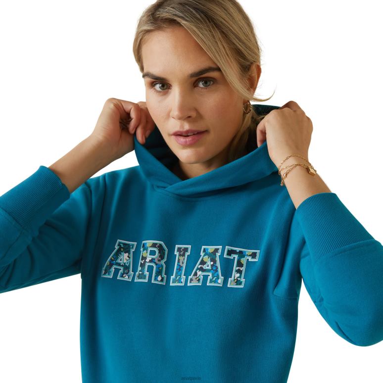 RJ66P3376 Sweat à capuche avec logo 3D 2.0 Ariat hauts mosaïque bleue femmes