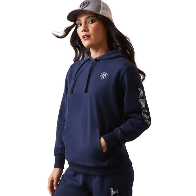 RJ66P3377 sweat à capuche à logo Ariat hauts éclipse marine femmes