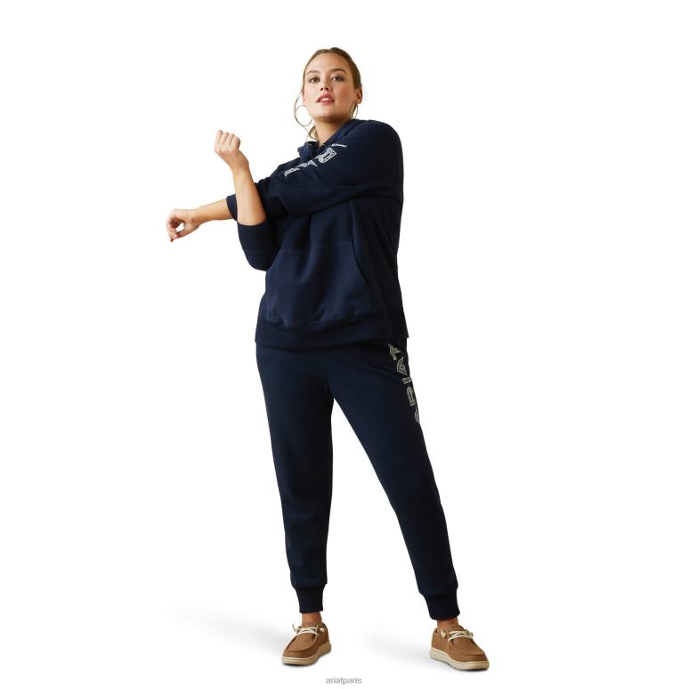 RJ66P3377 sweat à capuche à logo Ariat hauts éclipse marine femmes
