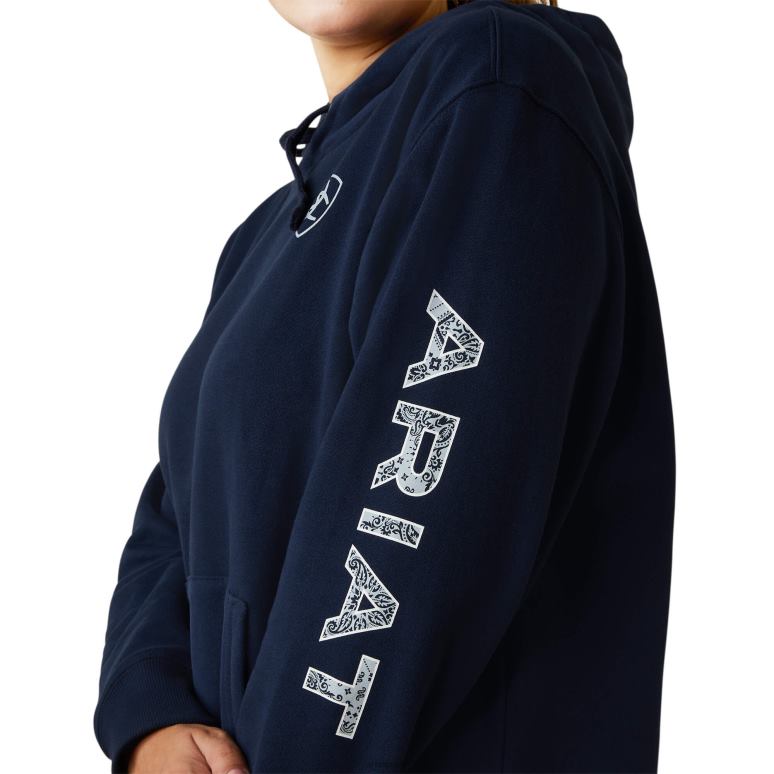 RJ66P3377 sweat à capuche à logo Ariat hauts éclipse marine femmes