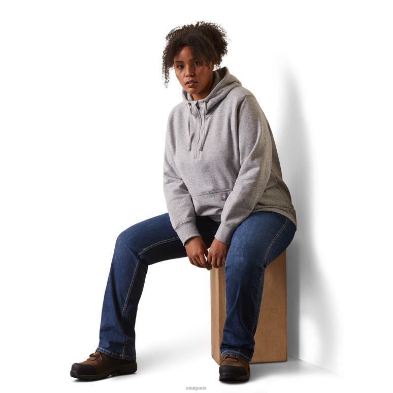 RJ66P3378 ensemble de compétences en barres d'armature, sweat à capuche 1/2 zip Ariat hauts teinture spatiale gris chiné femmes
