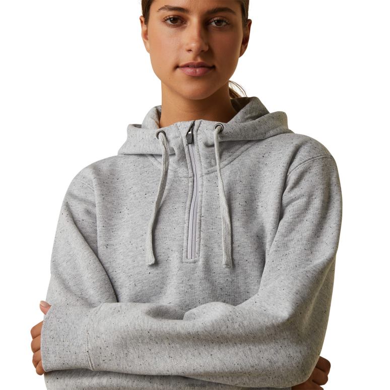 RJ66P3378 ensemble de compétences en barres d'armature, sweat à capuche 1/2 zip Ariat hauts teinture spatiale gris chiné femmes