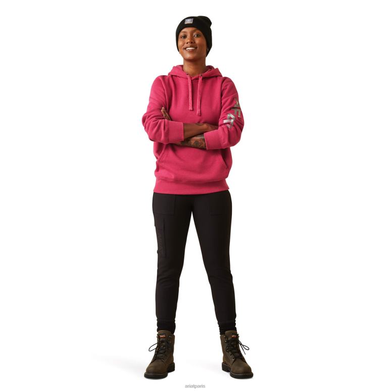 RJ66P3381 sweat à capuche graphique avec barres d'armature Ariat hauts cerises julibee bruyère/clé femmes