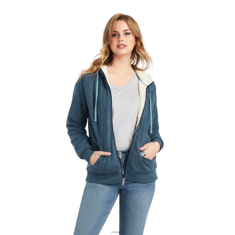 RJ66P3387 véritable sweat à capuche zippé en sherpa Ariat hauts La marine de minuit femmes