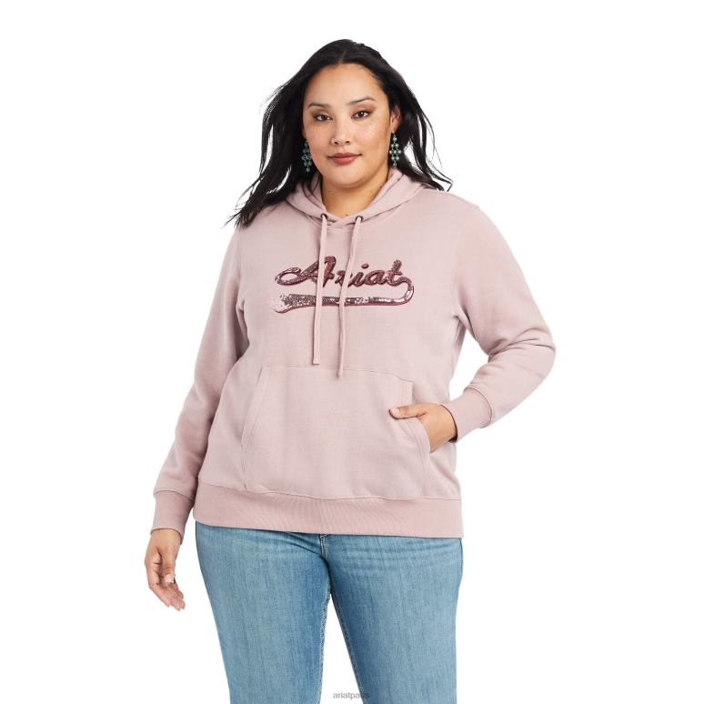 RJ66P3388 sweat à capuche avec logo à sequins véritables Ariat hauts nostalgie rose bruyère femmes