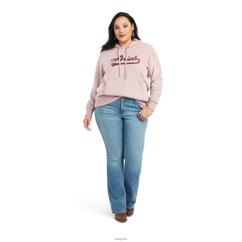 RJ66P3388 sweat à capuche avec logo à sequins véritables Ariat hauts nostalgie rose bruyère femmes