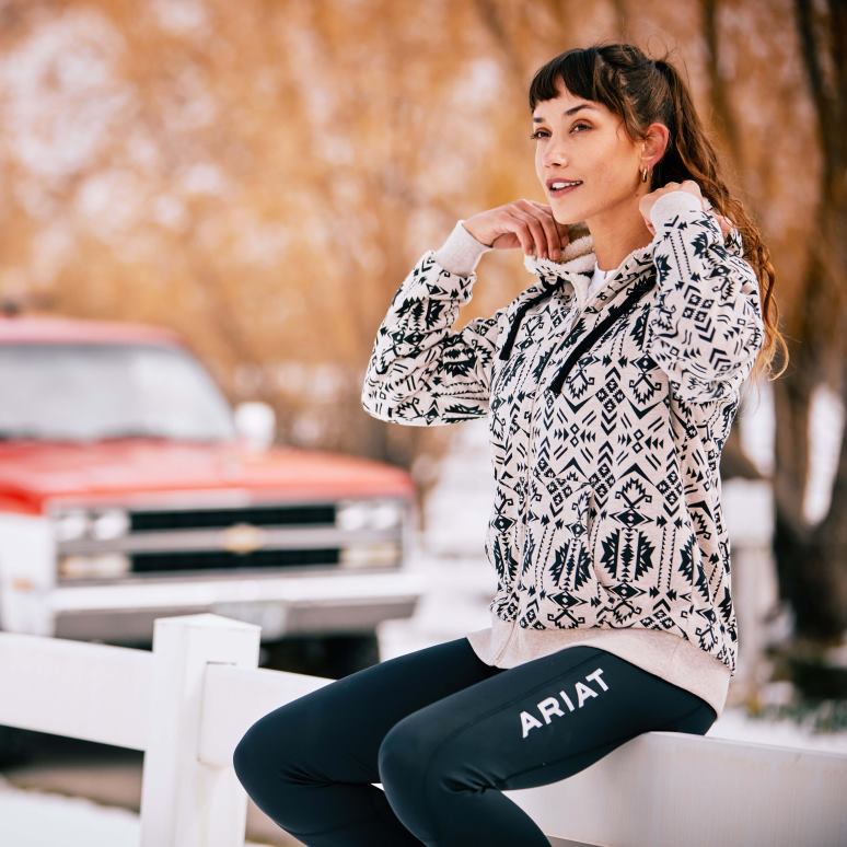 RJ66P3390 véritable sweat à capuche zippé en sherpa Ariat hauts impression d'Oaxaca femmes