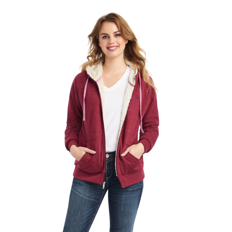 RJ66P3393 véritable sweat à capuche zippé en sherpa Ariat hauts betterave rouge femmes