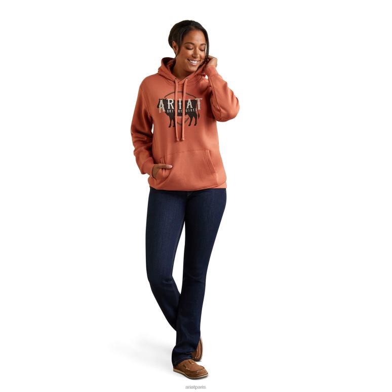 RJ66P3411 véritable sweat à capuche avec logo de marque Ariat hauts aragonais femmes