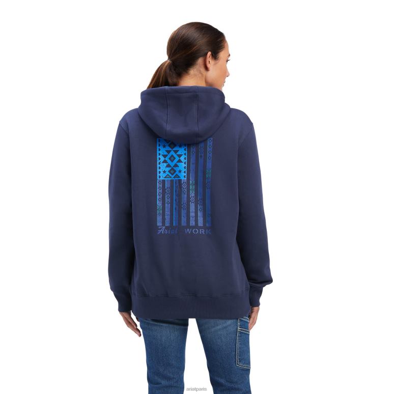 RJ66P3417 sweat à capuche graphique avec drapeau aztèque Ariat hauts humeur indigo femmes