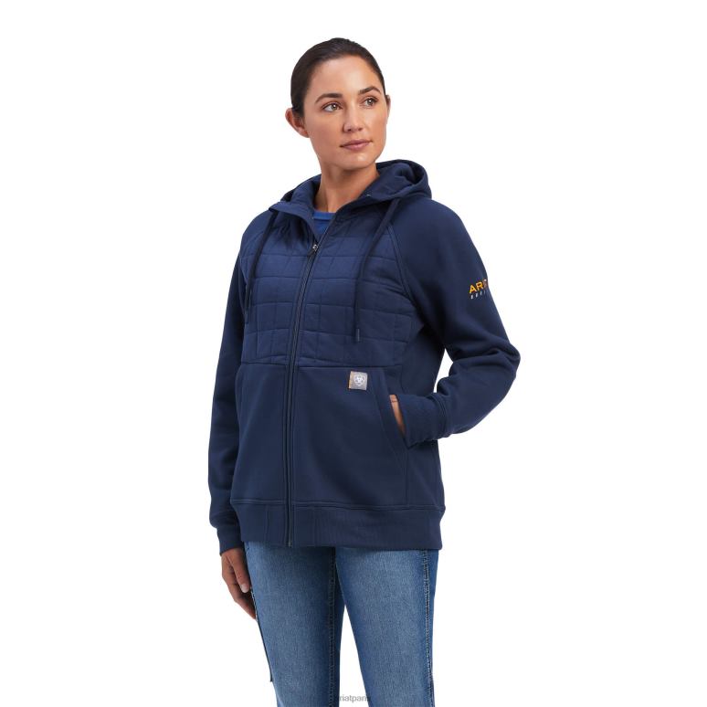 RJ66P3418 sweat à capuche entièrement zippé avec régulateur de barres d'armature Ariat hauts humeur indigo femmes