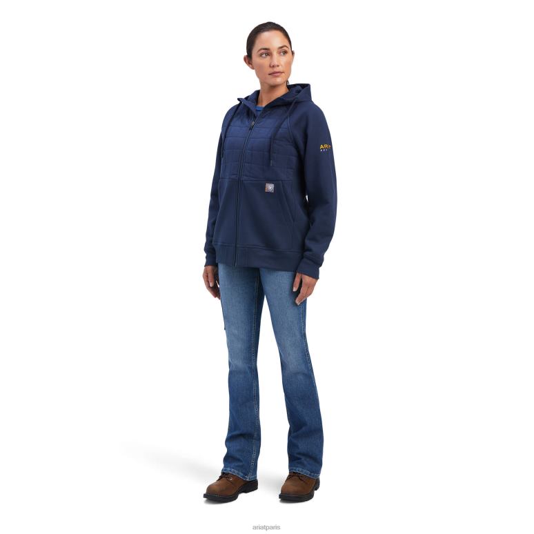RJ66P3418 sweat à capuche entièrement zippé avec régulateur de barres d'armature Ariat hauts humeur indigo femmes