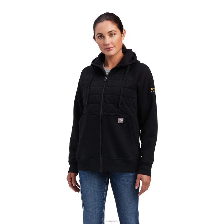 RJ66P3422 sweat à capuche entièrement zippé avec régulateur de barres d'armature Ariat hauts noir femmes