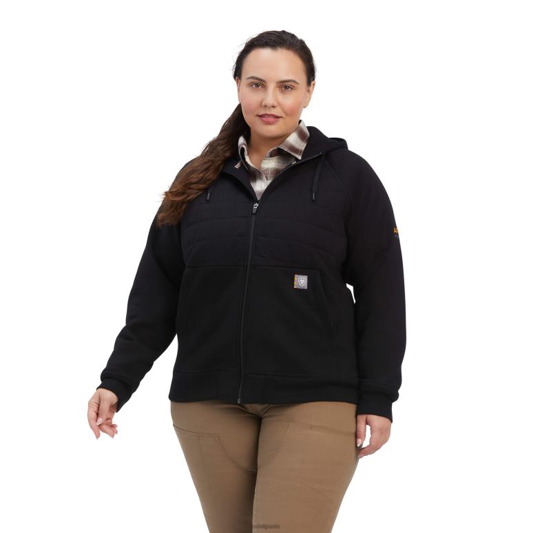 RJ66P3422 sweat à capuche entièrement zippé avec régulateur de barres d'armature Ariat hauts noir femmes